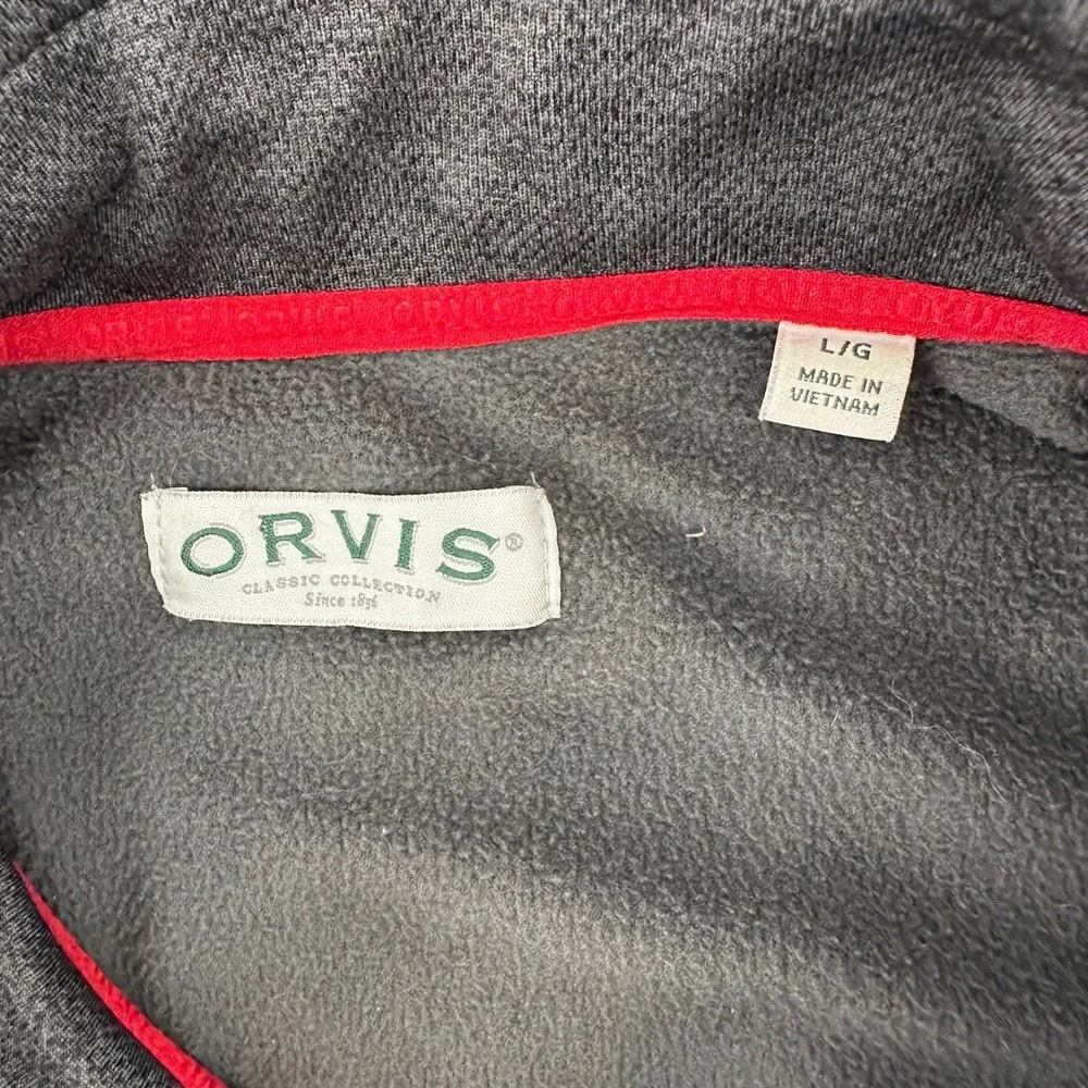 Orvis‎ Mens Large Full Zip Fleece Jacket Charcoal Gray Black Contrast 1522009